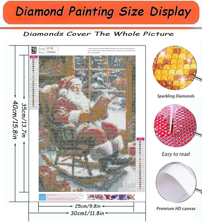 APTDYIGL 5D Christmas Diamond Painting Kits for Adults Beginner,DIY Santa Claus Reading Book Diamond Art Kits for Adults,Round Full Drill Diamond Dots with Gem Art Kits,Home Wall Decor 12X16inch