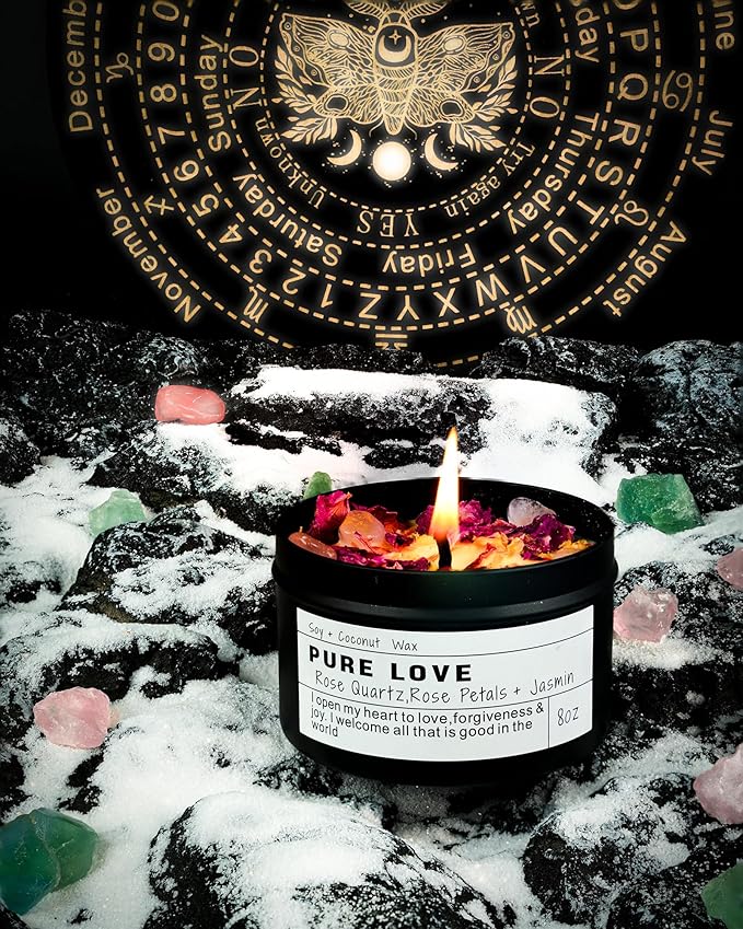 Crystal Candle, Healing Energy Protection Gift, Mindful Intentions, Best Friend, Mother's Birthday Gift.(Pure Love)