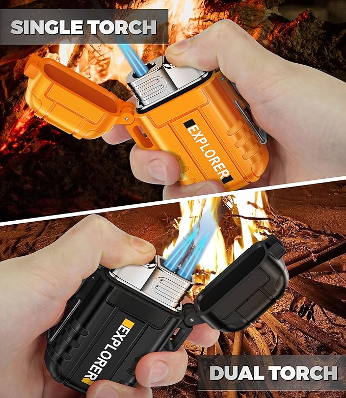 Lafagiet 2 Pack of Torch Lighter, Single & Dual Jet Flame, Windproof, Waterproof, Butane Gas Refillable Lighters Multipack for Candle, Camping, Outdoor Adventure (NO Gas)