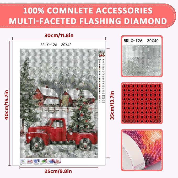 Skyboda Christmas Tree Diamond Art Kits for Adults Beginners, Red Truck Diamond Painting Kits for Adults,5D Full Drill DIY Diamond Dot Gem Art Kit Wall Home Decor Arts Craft 12x16 inch