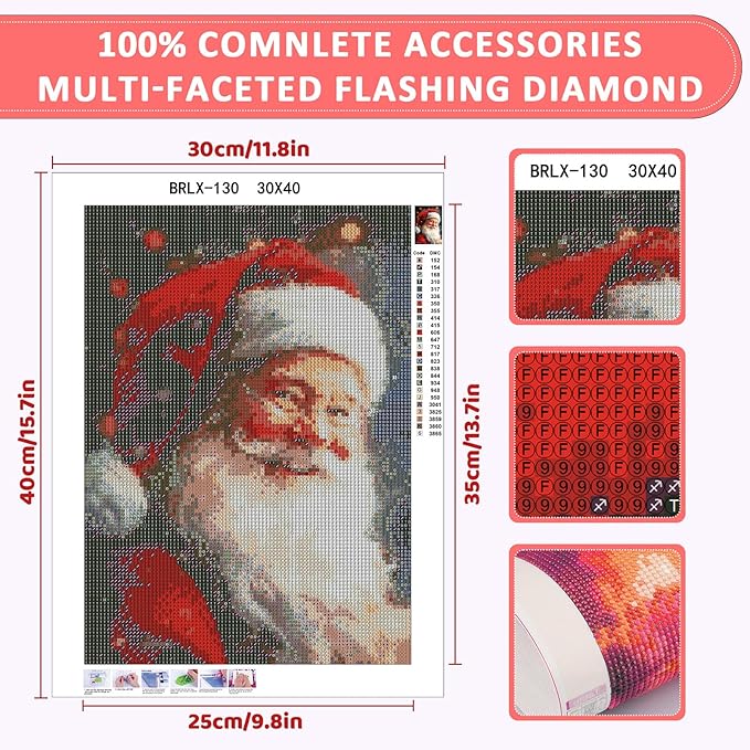 Skyboda Christmas Diamond Art Kits for Adults Beginners, Santa Claus Diamond Painting Kits for Adults,5D Full Drill DIY Diamond Dot Gem Art Kit Wall Home Decor Arts Craft 12x16 inch