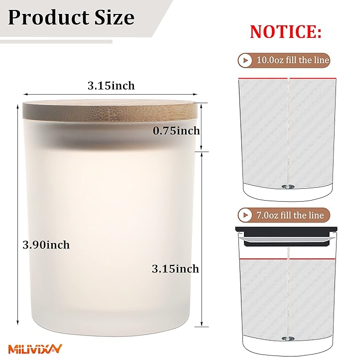 MILIVIXAY 12 Pack 10 OZ Frosted White Thick Glass Candle Jars with Lids - Bulk Empty Candle Jar for Making Candles - Spice, Powder Containers.