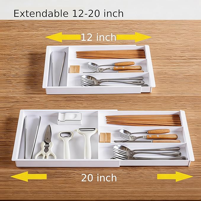 Plastic Drawers Organizer for Office Bathroom Bedroom Kitchen Desk - 1 Layers More White Storage Tray - Expandable 11.4-18.1 Inches (SHALLOW 1")