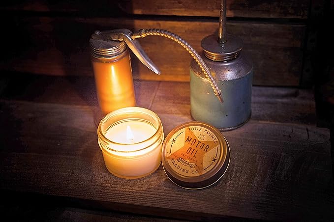 Motor Oil Scented 4 Oz Soy Aromatherapy Candle w/Jar - Four Points Trading Co.