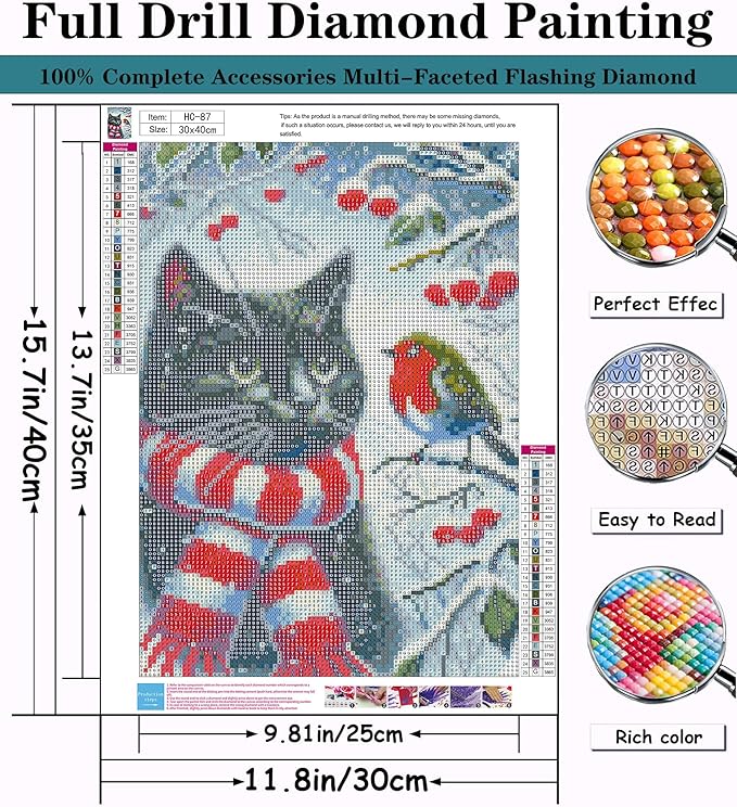 Winter Diamond Painting Kits for Adults Beginners,DIY Cat Hummingbird Diamond Art,5D Full Round Drill Diamond Dot Gem Art Kits,Home Wall Decor 12x16 Inch