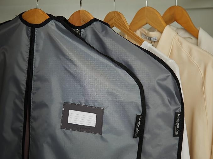 Covermates Keepsakes Garment Bag Set for Closet Storage and Travel – Breathable Suit and Dress Bags with ID Window and Carrying Handles – Heavy-Duty Hanging Wardrobe Protection Set, Grey