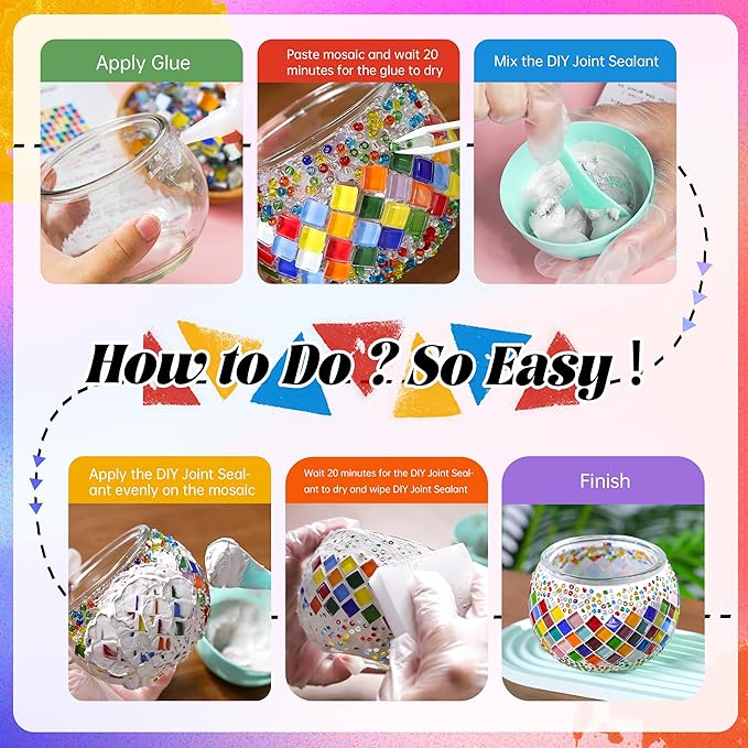 Joyclub DIY Mosaic Candle Holder Kit Mosaic Kits for Adults Stained Glass Tealight Candle Holder for Home Lighting Decor Girls Birthday Craft Gifts