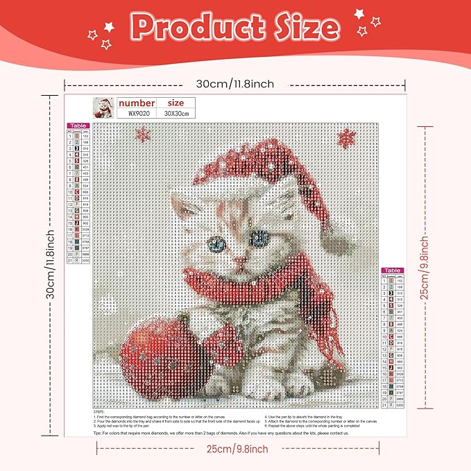 NEWENMO Christmas Diamonds Painting Kits for Adults Beginner, DIY 5D Winter Diamond Art Paint with Round Diamonds, Full Drill Gem Art Cat Diamonds Art Painting for Home Wall Decor 12x12 Inch