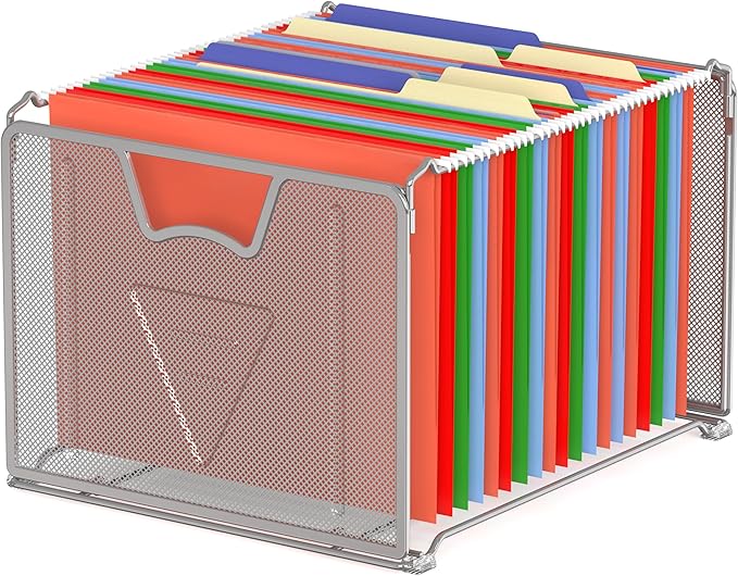 Simple Houseware Mesh Hanging File Folder Organizer, Silver