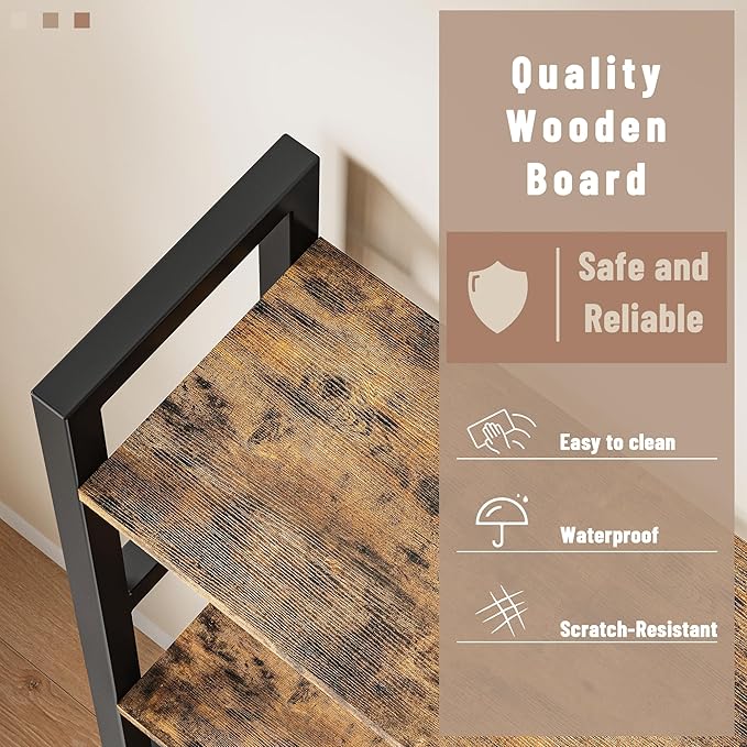Triple 4 Tier Book Shelf, Large Industrial Bookcase with Storage Cabinet, Tall Bookshelf with Open Display Shelves Furniture for Living Room Bedroom Home Office Rustic Brown