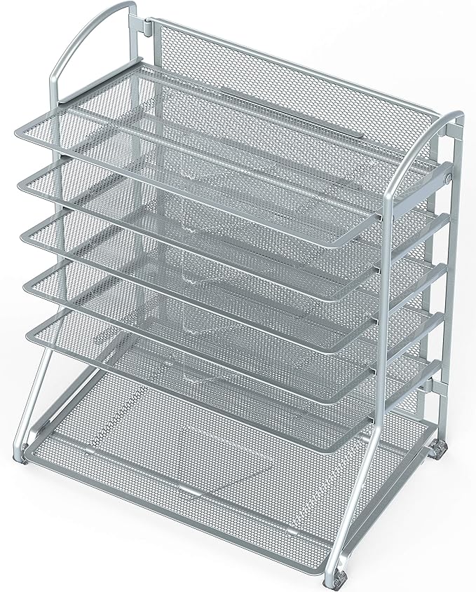 Simple Houseware 6-Tier Sliding File Organizer, Desk Letter Tray for Document and Mail Sorting, Silver