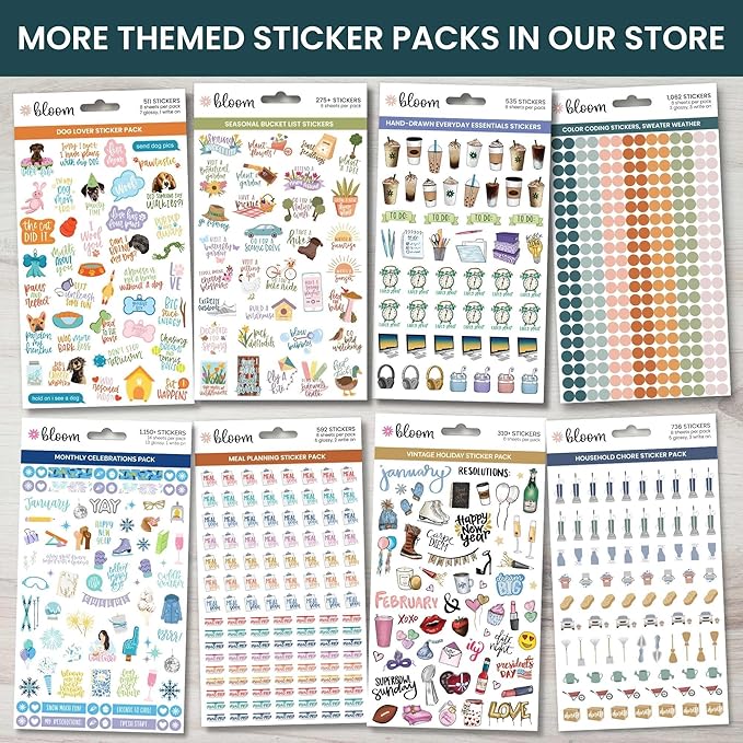 bloom daily planners Inspirational & Motivational Quotes Planner Stickers (8 Sheets / 200+ Stickers) - Hand-Lettered Positive Cute Aesthetic Quotes for Decorating, Planning, Scrapbooking - Cool Tones