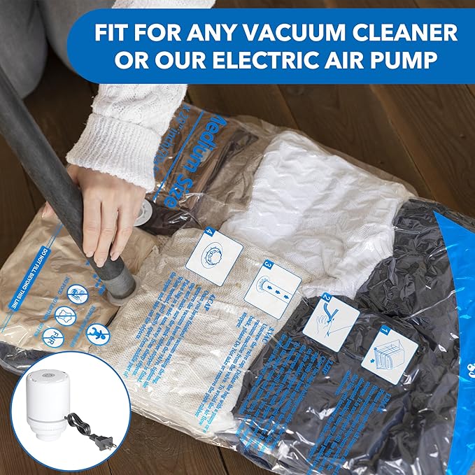 Vacuum Storage Bags With Electric Pump, Space Saver Sealer Bags,Vacuum seal bags for clothing, Pillows, Comforters, Blankets, Bedding,Travel,8 Pack
