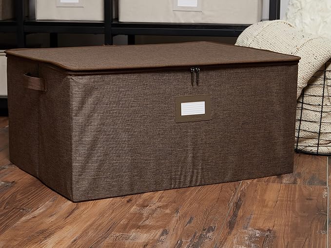 Covermates Keepsakes Zip-Top Storage Box Set, 3 Pack Heavy Duty Polyester Organizer Bins, Stackable Design, ID Window, Reinforced Handles, Closet Home Storage, Brown Heather