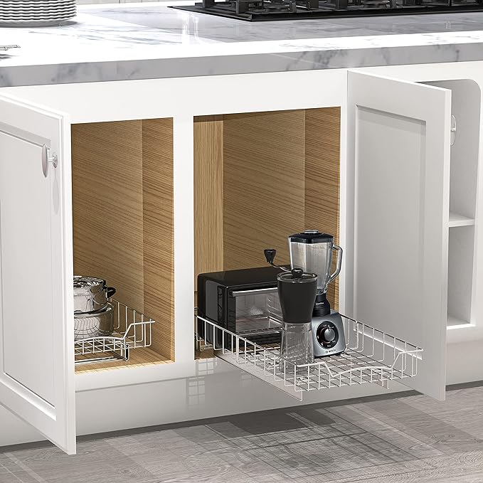 SIMPLE HOUSEWARE Under Cabinet Pull Out Sliding Shelf Drawer Organizer, 21" D x 11" W