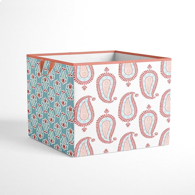 Bacati Large Storage Tote Paisley Sophia Coral/Aqua Girls 14 x 14 x 10 inches