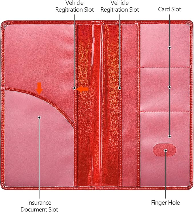 HERRIAT Car Registration and Insurance Card Holder,Glitter Leather Vehicle Glove Box Automobile Documents Paperwork Wallet Case Organizer for ID, Key Contact Information Cards,Men&Women