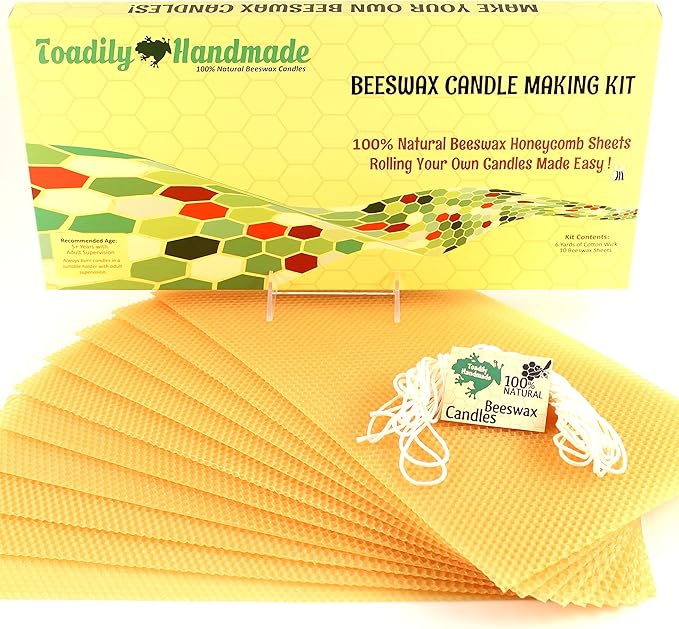 Make Your Own Beeswax Candle Kit - Includes 10 Full Size 100% Beeswax Honeycomb Sheets in Gold and Approx. 6 Yards (18 Feet) of Cotton Wick. Each Sheet Measures Approx. 8" x 16 1/4".