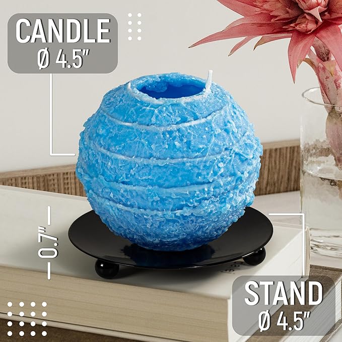 Spiral Light Candles Burn Around, Unscented Unique Shaped Decorative Candle on Metal Base, 4.5" Blue Beeswax Soy Wax Candle, 4h Burn, Twisted Wave Design, Gifts for Him Her, 10oz