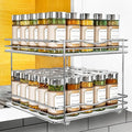 LYNK PROFESSIONAL® Pull Out Spice Rack Organizer for Inside Kitchen Cabinets - 10-3/8 inch Wide - Slide Out Drawer – Chrome Sliding Spice Organization for cabinet - Spice Racks - 2 Tier