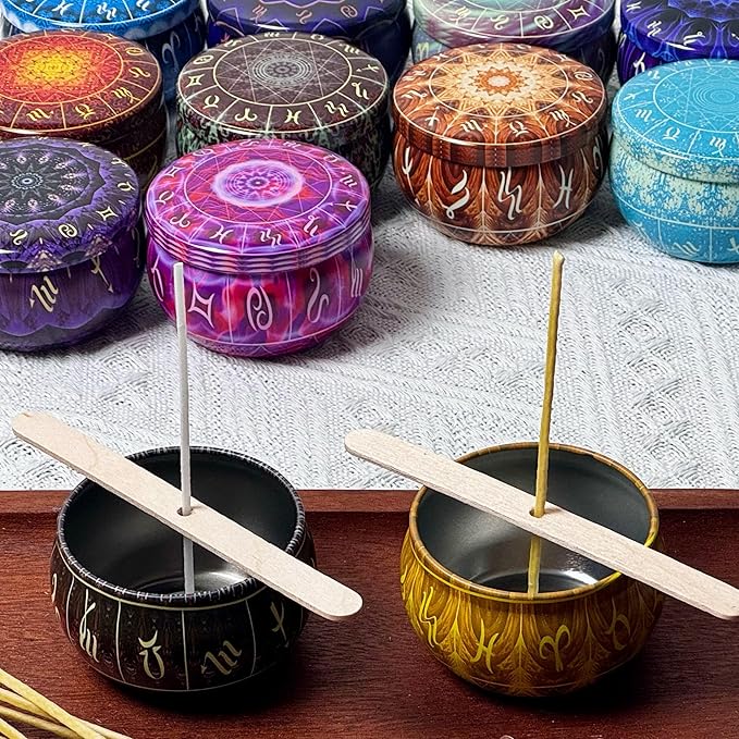 24 pcs 12 Constellation Patterns Candle Tins for Candle Making Empty Candle Jars with Lids