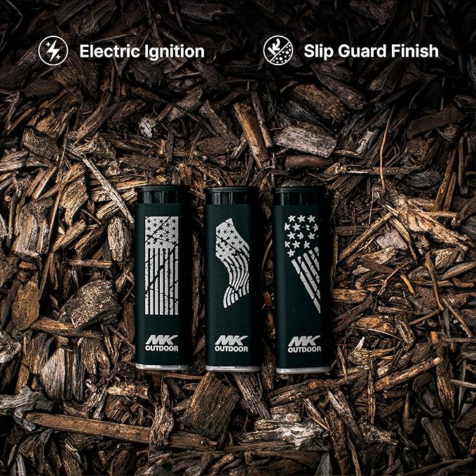 MK Lighter Outdoor Series Alpine Set 5-Pack Assorted Design Multipurpose Refillable, Windproof Flame, Slip Guard Candle & BBQ, Prepping & Camping Supplies, Survival Lighters (Freedom)