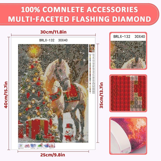 Skyboda Horse Diamond Art Kits for Adults Beginners, Christmas Tree Diamond Painting Kits for Adults,5D Full Drill DIY Diamond Dot Gem Art Kit Wall Home Decor Arts Craft 12x16 inch