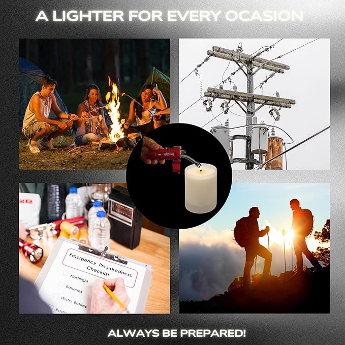 TrueLightEssentials Electric Rechargeable Plasma Lighter - Waterproof USB Arc Lighters with Flashlight LED Battery Indicator and Flexible Neck for Candle Survival Camping Emergency (Red, Long)