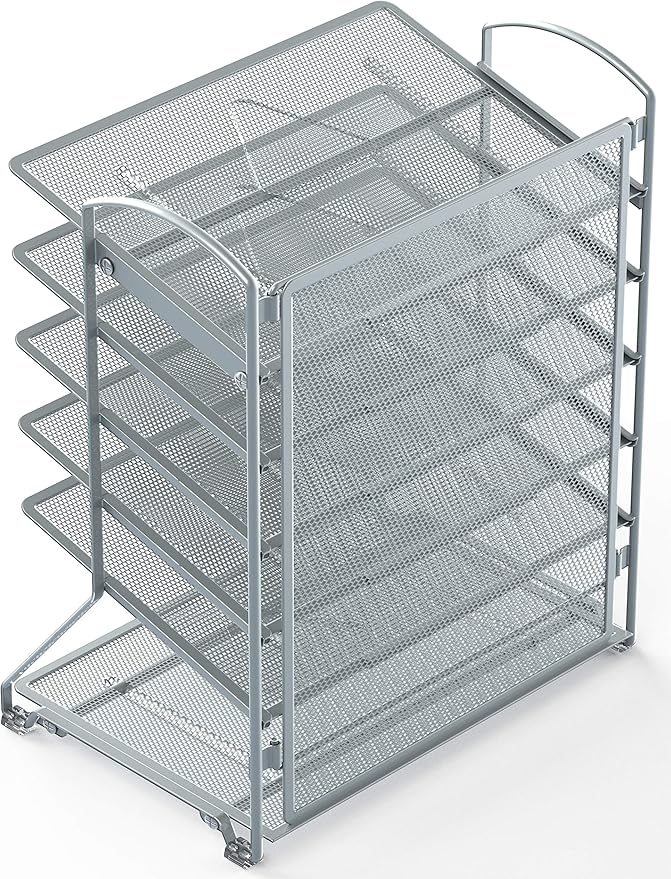 Simple Houseware 6-Tier Sliding File Organizer, Desk Letter Tray for Document and Mail Sorting, Silver