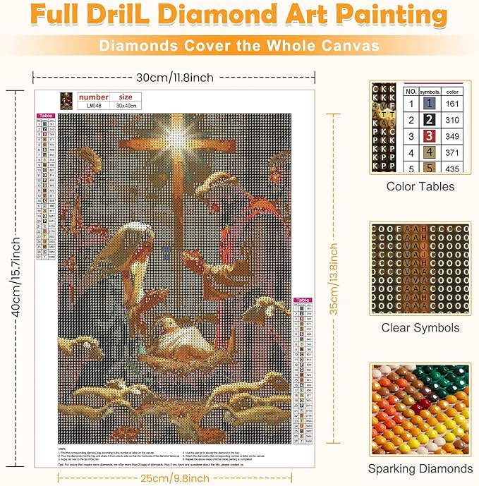 MOGTAA Christmas Diamond Art Kits for Adults, Jesus Nativity 5D Diamond Painting Kits for Adults Beginner, DIY Round Diamond Dots for Adults, Gem Art for Home Wall Decor 12 X 16 Inch
