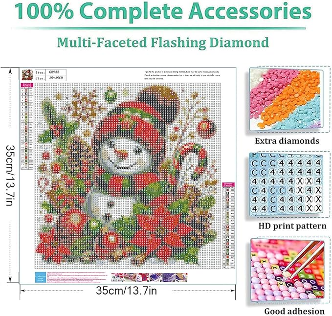 cviokrdu Christmas Diamond Art Kits for Adults, Snowman Diamond Painting Kits for Adults, Christmas Round 5D Gem Painting Kit Arts for DIY Crafts Gift Home Wall Decor 14x14inch