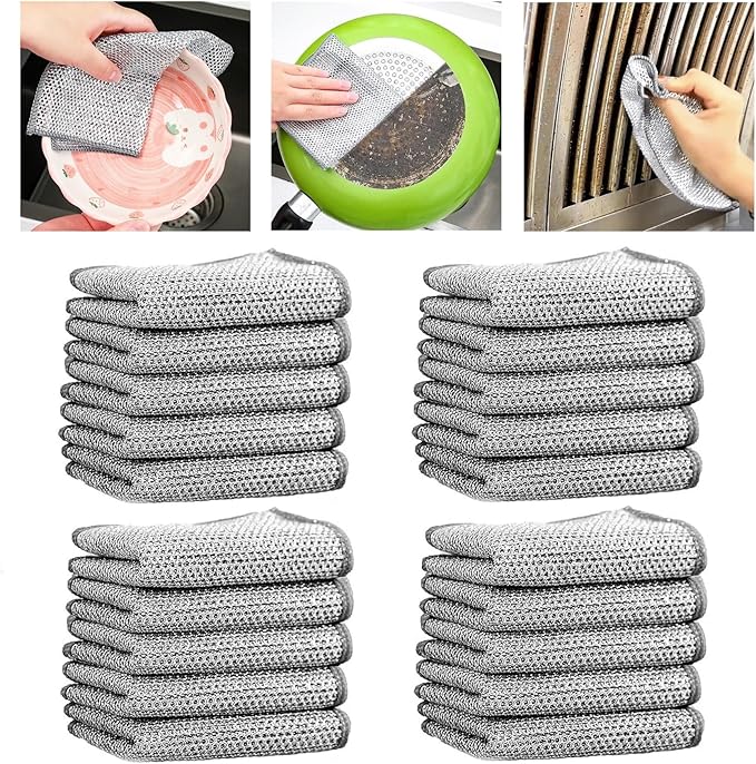 2024 New Multipurpose Wire Dishwashing Rags for Wet and Dry, Non-scratch Wire Dishcloth, Metal Wire Dishwashing Cloth Scrubs Cleans, Reusable Steel Wool Scrubber for Kitchen Cleaning (C-20 Monolayer)