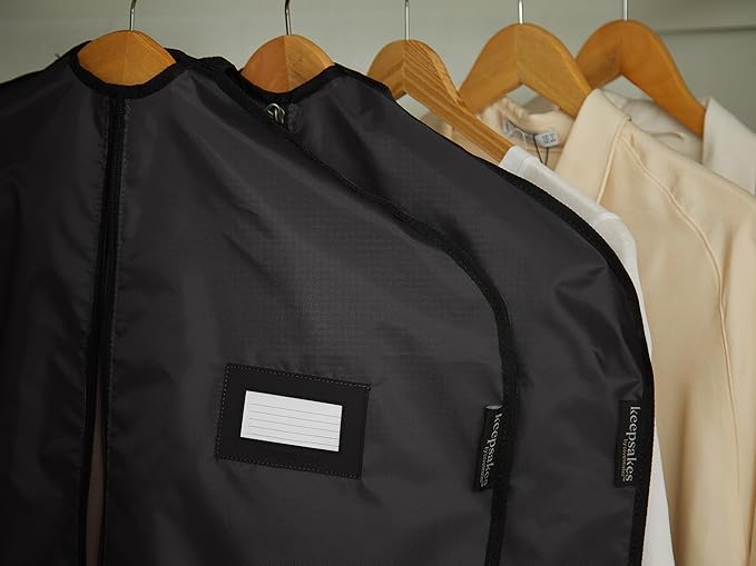 Covermates Keepsakes Garment Bag Set for Closet Storage and Travel – Breathable Suit and Dress Bags with ID Window and Carrying Handles – Heavy-Duty Hanging Wardrobe Protection Set, Black