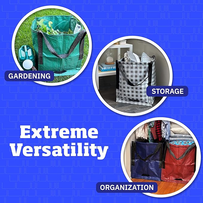 DURASACK Heavy Duty Storage Tote Bag 22-Gallon Rugged Woven Polypropylene Moving Bag, Reusable Self-Standing Design, Holds up to 500 Pounds, Pack of 4, Gray
