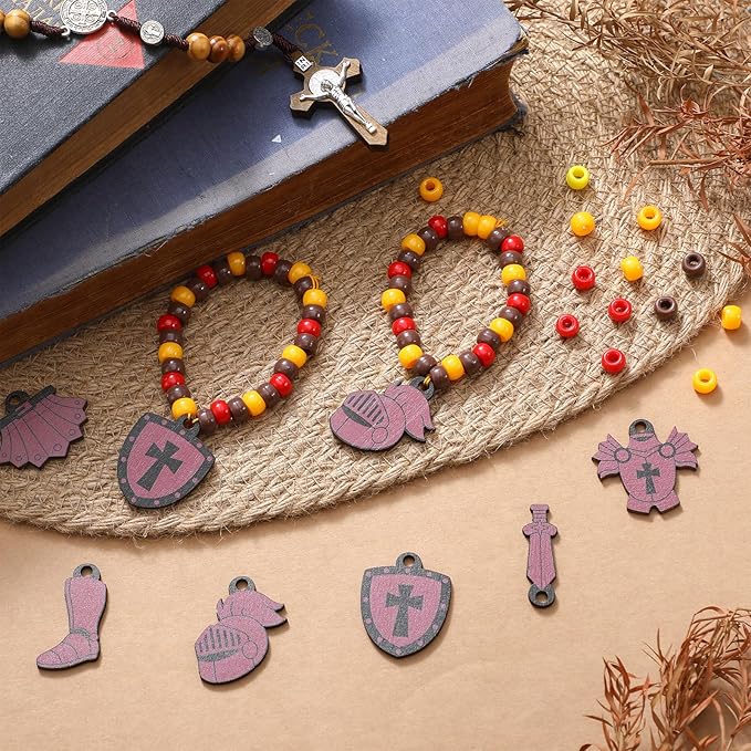 Tondiamo 24 Sets Put on the Whole Armor of God Craft Kits Religious Beads Bracelet with Shield Sword DIY Christian Jewelry Crafts for Home Classroom VBS Sunday School Activities Party Decorations