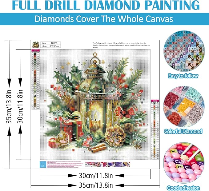 Christmas Light Candle Holly Diamond Painting Kits for Adults,5D Diamond Art Kits for Adults Beginners,DIY Full Round Drill Diamond Dot Painting Gem Art Kits for Adult,Home Wall Decor 13.8x13.8 Inch