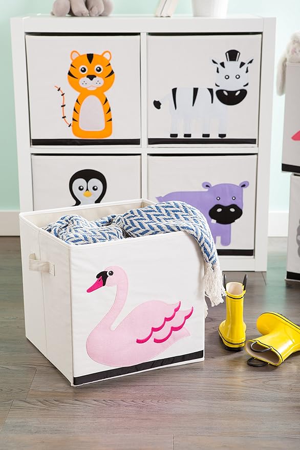 E-Living Store Children's Animal Print Storage Cube & Basket, Swan, 13x13x13