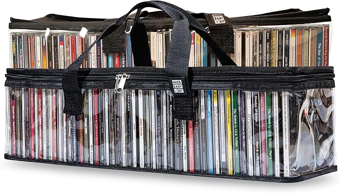 Made Easy Kit CLEAR VIEW Media Storage Bag for CDs, & Video Game Cases- Protect your Collection & Preserve the Quality of your Cases - Stackable, Space-Saving, Fits 50 (Black CD, 2-Pack)