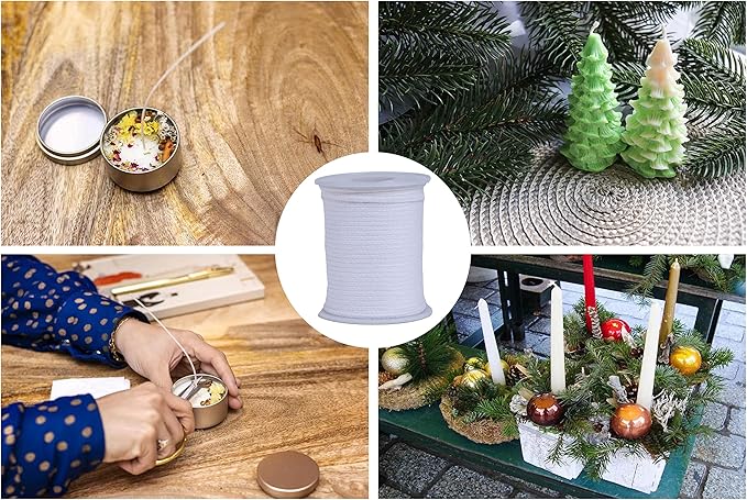 Candle Wick,200 Ft 35 PLY Candle Wicks Roll,Candle Wicks for Candle Making with Wick Stickers,Wick Holders,and Wick Bases.（35 PLY）