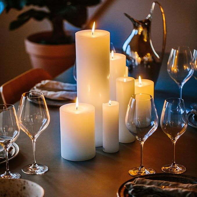 White Pillar Candles, Handmade in Europe, 6 Pack – RSPO Certified, Dripless & Smokeless Velas, Long Burning Candles 45 Hours per Large Candle, Unscented Candle Set (6 pcs, Ø 2.4 in x H 4.7 in, White)