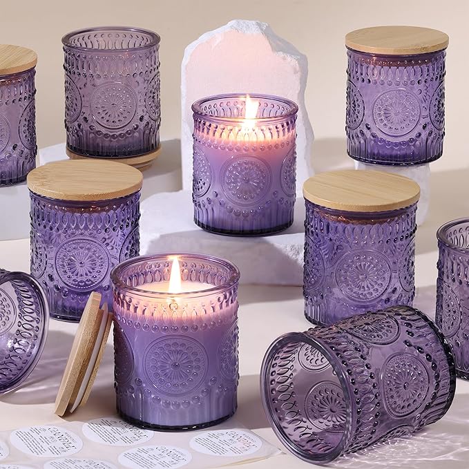 8oz Lavender Glass Candle Jars with Lids for Making Candles Set of 10, Purple Candle Containers, Candle Making Supplies for Candle DIY, Glass Candle Vessels Candle Making Kit, Lavender Decorations