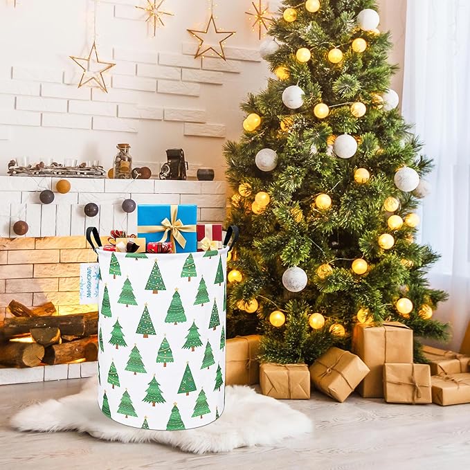 LANGYASHAN Laundry Basket Canvas Fabric Collapsible Organizer Basket for Storage Bin Toy Bins Gift Baskets Bedroom Clothes Children Nursery Hamper (Christmas Tree)