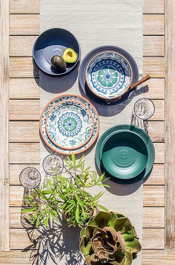 Rio Turquoise 8'' Dinner Bowl Durable Melamine Indoor/Outdoor, Shatter-Resistant, and Dishwasher Safe Dinnerware for Salad, Soup or Snacks - Multicolor - Set of 6