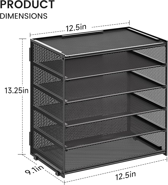 2 Pack 6 Tier Paper Organizer, Metal Mesh Desk File Folder, Letter Tray Organizer, Paper Sorter Desk Organizers for Office, Home or School File Folder Holder - Black