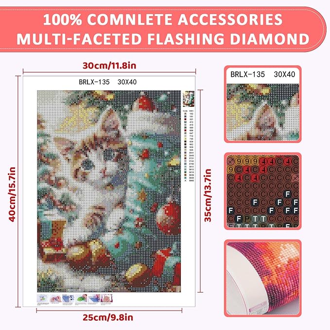Skyboda Cat Diamond Art Kits for Adults Beginners, Christmas Stockings Diamond Painting Kits for Adults,5D Full Drill DIY Diamond Dot Gem Art Kit Wall Home Decor Arts Craft 12x16 inch