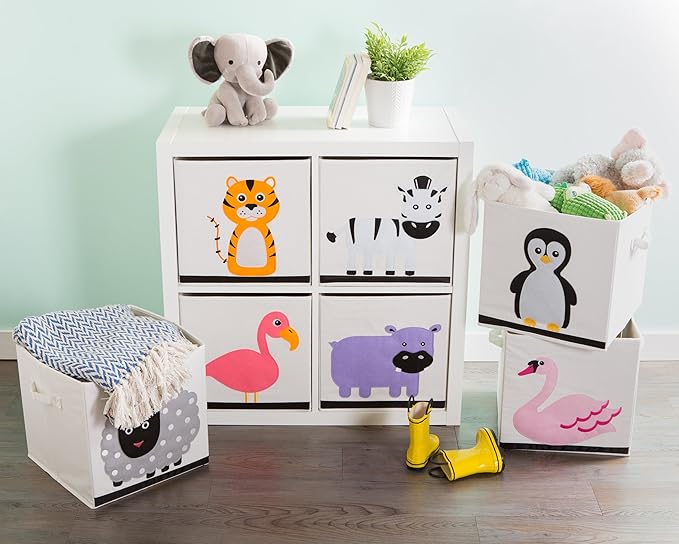 E-Living Store Children's Animal Print Storage Cube & Basket, Swan, 13x13x13
