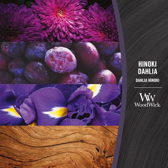 WoodWick Medium Hourglass Candle Hinoki Dahlia - Premium Soy Blend Wax Pluswick Innovation Wood Wick Made in USA