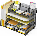 YINGHUA 5 Tier Paper Tray Letter Organizer with Top 6 Adjustable Compartments and File Holder - Paper Sorter Office Desktop Accessories with Handles for Document,Mail,School Supplies Storage,Black