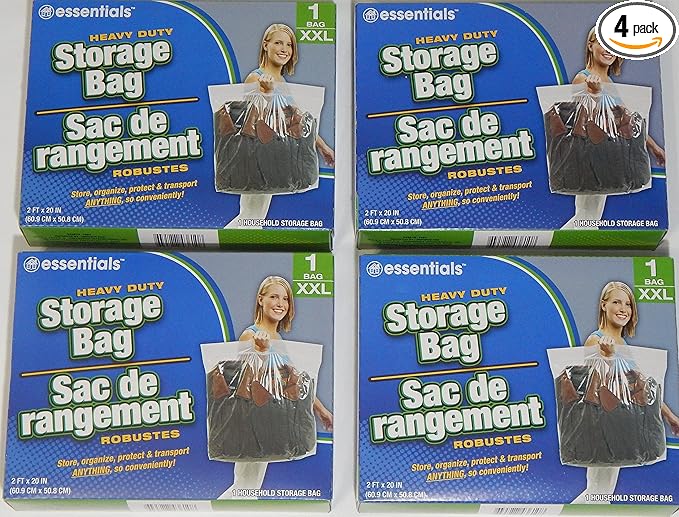 essentials(TM) Heavy Duty Clear Plastic Storage Bags w/ Zip-Lock & Carry Handle, 1-Count XX Large 24”x20”(Pack of 4)