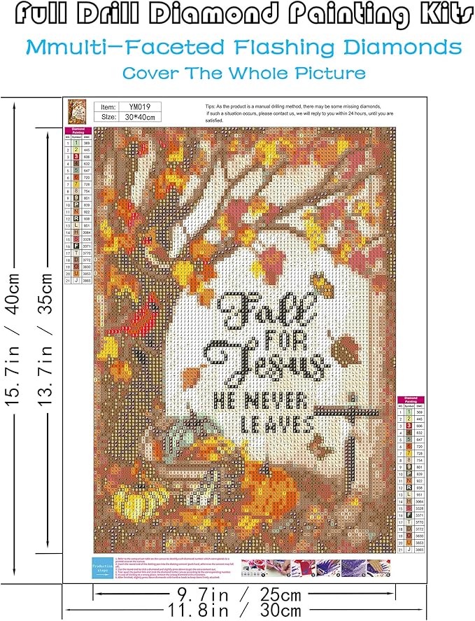 KINPLUB Fall for Jesus Diamond Painting Kits for Adults, Autumn 5D Diamond Art Kits, DIY Paint with Diamonds Kit, Full Drill Round Dots Gem Art for Home Wall Decor 12 x 16 Inch